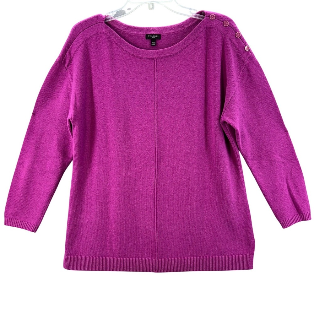 Talbots Petite Sweater Womens XLP Pink Boat Neck Button Shoulder Cotton Blend